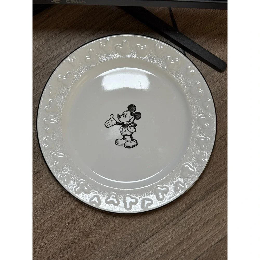 Disney Parks Mickey Mouse 8 in Salad Plate Embossed White Black